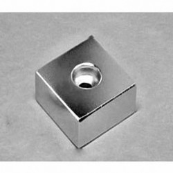 BX0X08DCB Neodymium Block Magnet, 1" x 1" x 1/2" thick w/ hole to accept a 10 screw