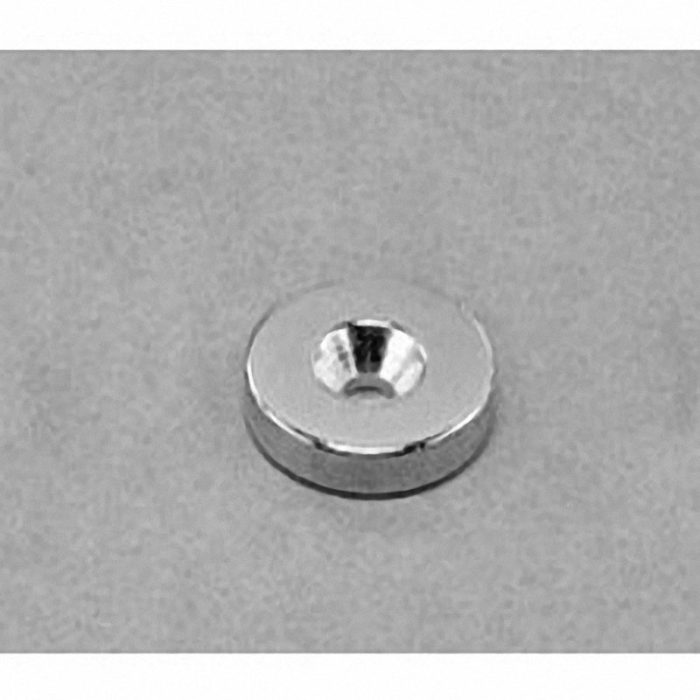 RA22CS-N Neodymium Ring Magnet, 5/8" od x 1/8" id x 1/8" thick with countersunk hole for 6 screw